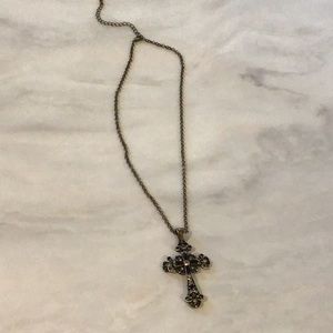 Lia Sophia antique gold cross necklace